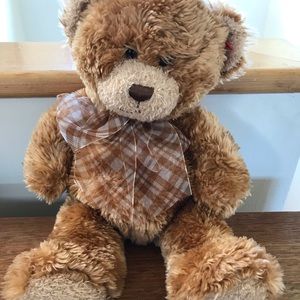 TY Stuffed Bear with Plaid Ribbon Bow